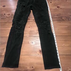 Black Premium Distressed Skinny Jeans with Zipper Pockets Waist 26/Inseam 30